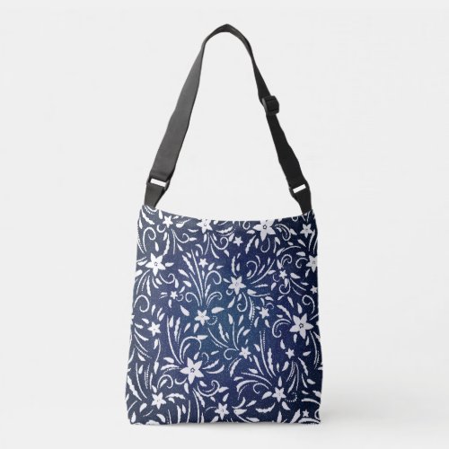 Denim Blooms Floral Pattern Background Crossbody Bag