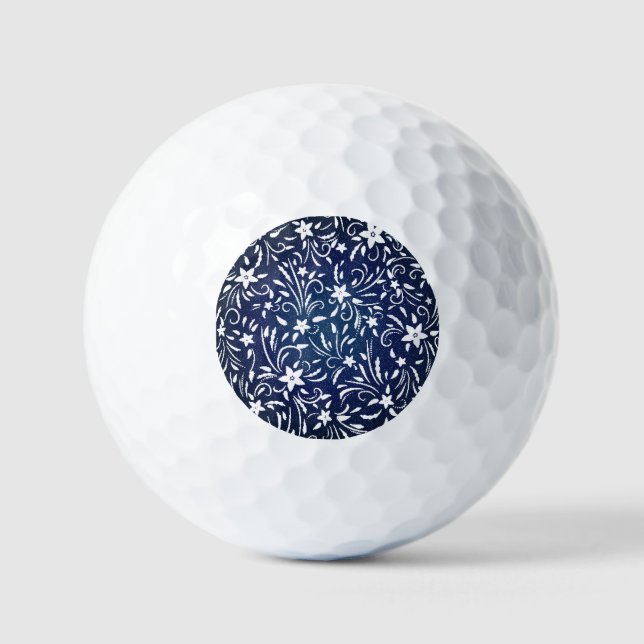 Denim Blooms: Floral Pattern Background Golf Balls (Front)