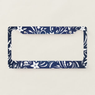 Denim Blooms: Floral Pattern Background License Plate Frame