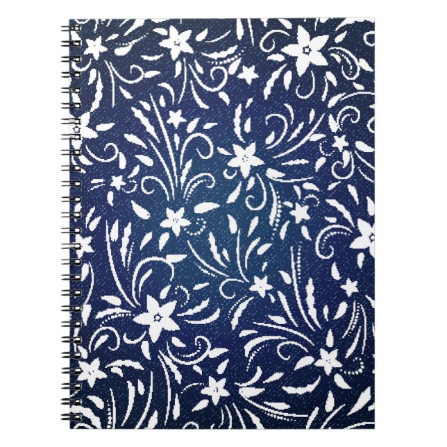 Denim Blooms: Floral Pattern Background Notebook (Front)