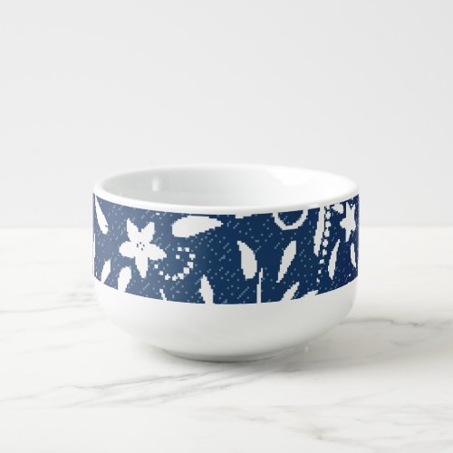 Denim Blooms Floral Pattern Background Soup Mug