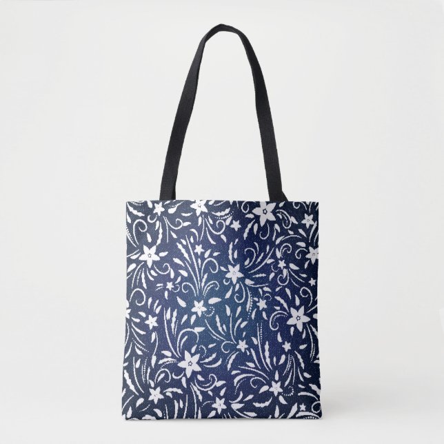 Denim Blooms: Floral Pattern Background Tote Bag (Front)