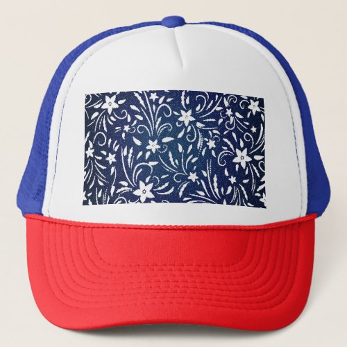 Denim Blooms Floral Pattern Background Trucker Hat
