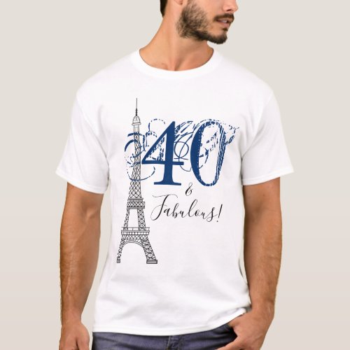 Denim Blue 40  Fabulous Paris Eiffel Tower T_Shirt