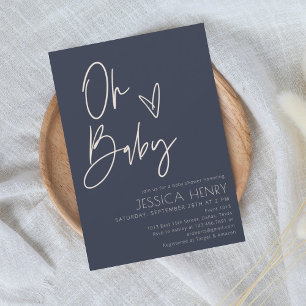 Denim Blue Aesthetic Modern Baby Shower Invitation