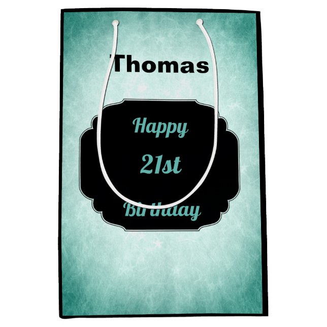 Denim Blue and black 21st birthday Medium Gift Bag (Front)