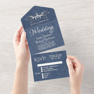 Denim Blue and White Tri Fold w Rsvp  All In One Invitation