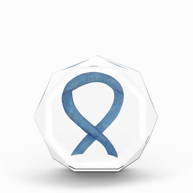 Denim Blue Awareness Ribbon Art Paperweight Award  (Front)