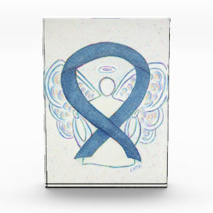 Denim Blue Awareness Ribbon Art Paperweight Award