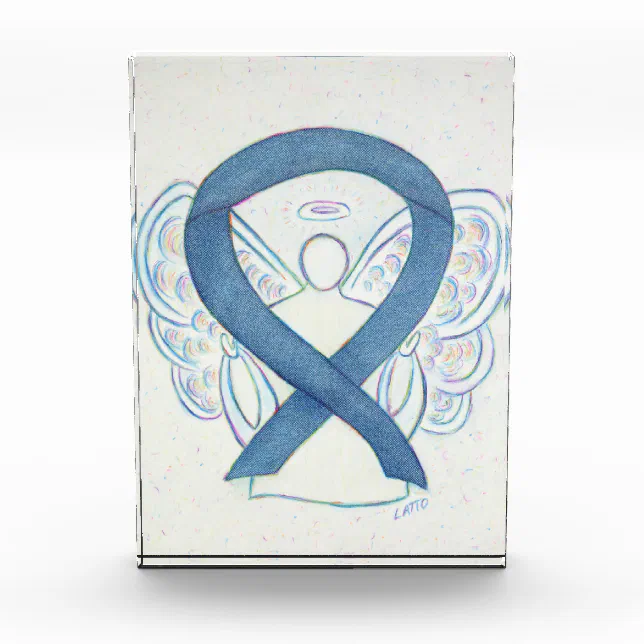 Denim Blue Awareness Ribbon Art Paperweight Award | Zazzle