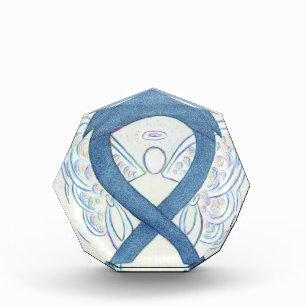 Denim Blue Awareness Ribbon Art Paperweight Award