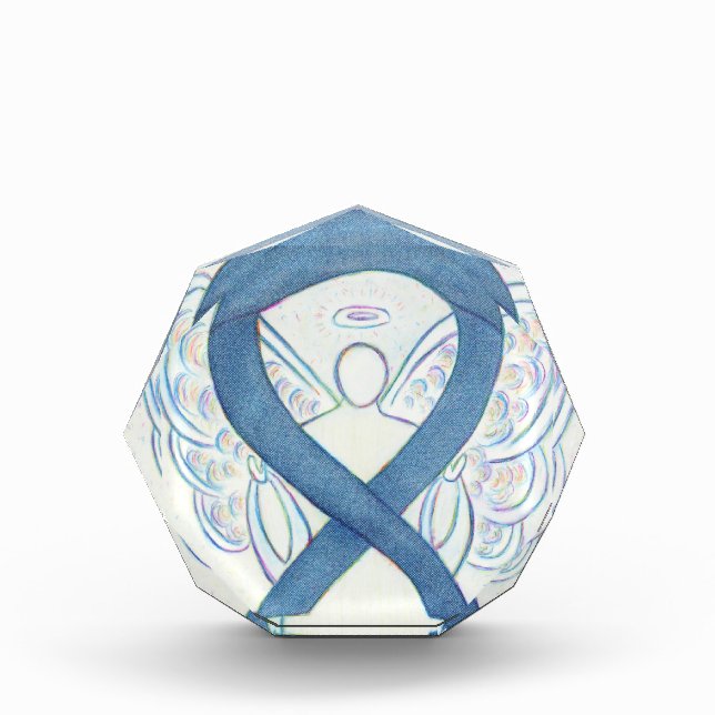 Denim Blue Awareness Ribbon Art Paperweight Award  (Front)