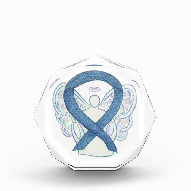 Denim Blue Awareness Ribbon Art Paperweight Award  (Front)