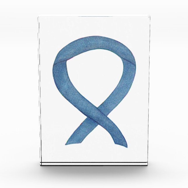 Denim Blue Awareness Ribbon Art Paperweight Award  (Front)