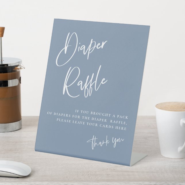 Denim Blue Baby Shower Diaper Raffle Pedestal Sign (In SItu)