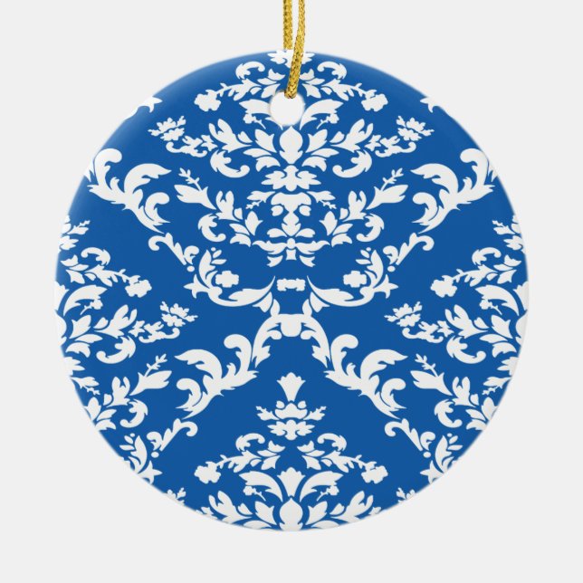 Denim Blue Bold Damask at Emporiomoffa Ceramic Ornament (Front)