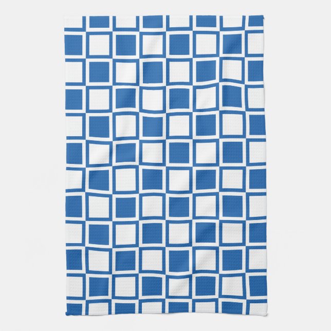 Denim Blue Bold Mod Squares Towel (Vertical)