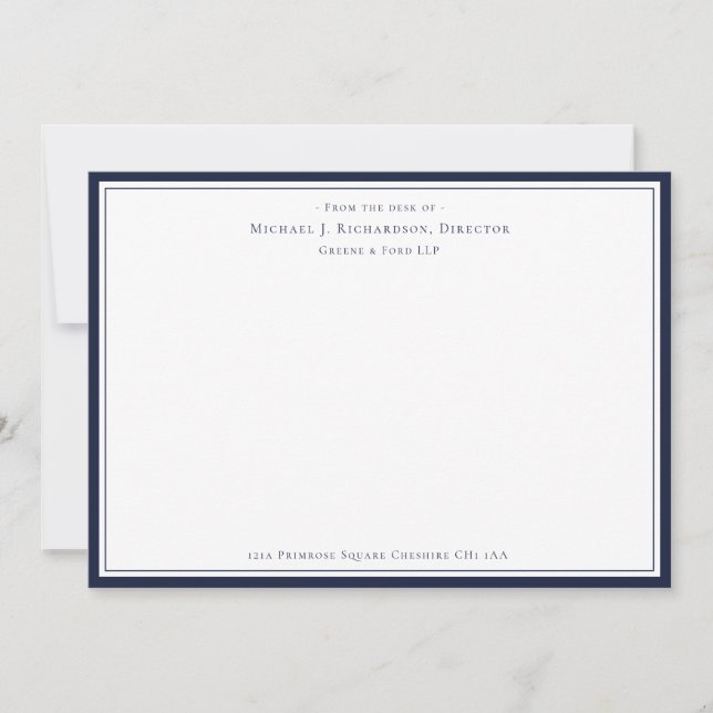 Denim Blue Business Monogram From The Desk of  Not Note Card (Front)