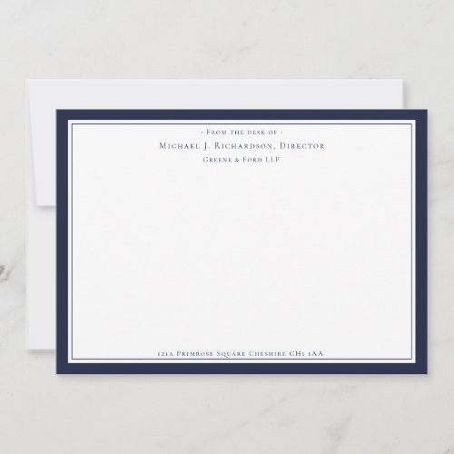 Denim Blue Business Monogram From The Desk of  Note Card