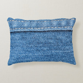 Denim Blue: Classic Jeans Texture. Accent Pillow