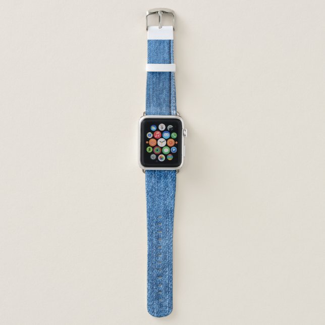 Denim Blue: Classic Jeans Texture. Apple Watch Band (Front)