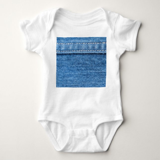 Denim Blue: Classic Jeans Texture. Baby Bodysuit (Front)