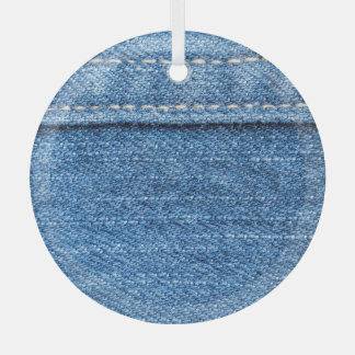 Denim Blue: Classic Jeans Texture. Glass Ornament