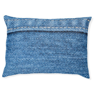 Denim Blue: Classic Jeans Texture. Pet Bed