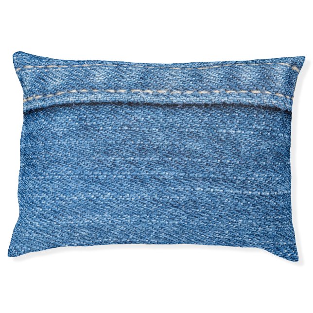 Denim Blue: Classic Jeans Texture. Pet Bed (Front)