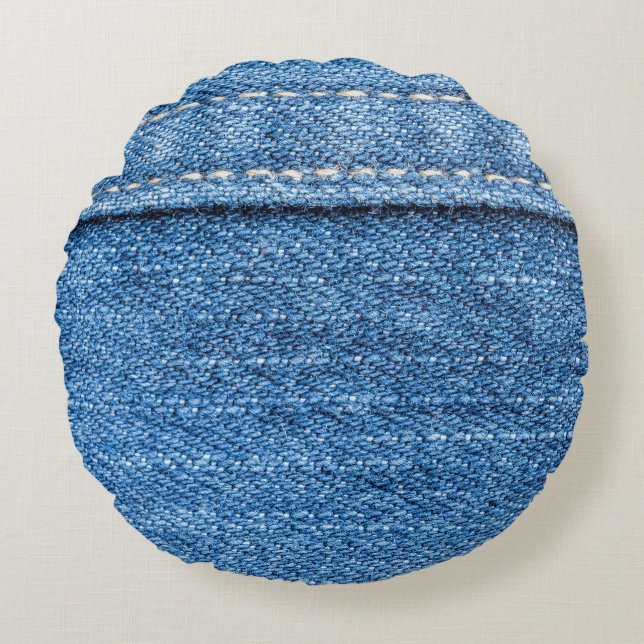 Denim Blue: Classic Jeans Texture. Round Pillow (Front)