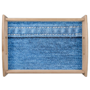 Denim Blue: Classic Jeans Texture. Serving Tray