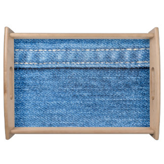 Denim Blue: Classic Jeans Texture. Serving Tray