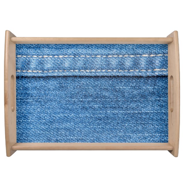 Denim Blue: Classic Jeans Texture. Serving Tray (Front)