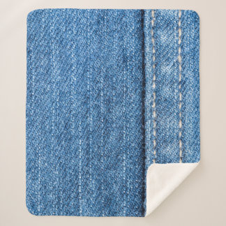 Denim Blue: Classic Jeans Texture. Sherpa Blanket