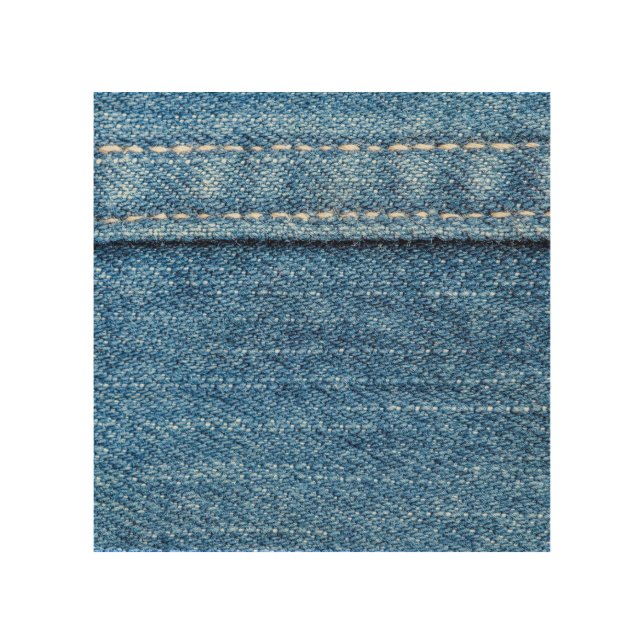 Denim Blue: Classic Jeans Texture. Wood Wall Art (Front)