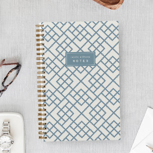 Denim Blue Coastal Bamboo Trellis Personalized Notebook