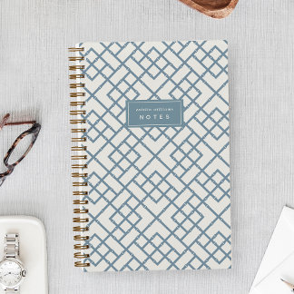 Denim Blue | Coastal Bamboo Trellis Personalized Notebook