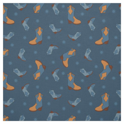 Denim Blue Cowboy Cowgirl Boots Pattern Fabric