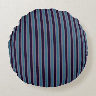 denim blue, dark purple and gray stripes round pillow