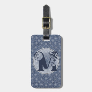 Denim Blue Decorative Monogram "M" Luggage Tag