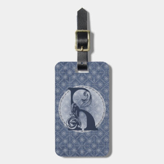 Denim Blue Decorative Monogram "R" Luggage Tag
