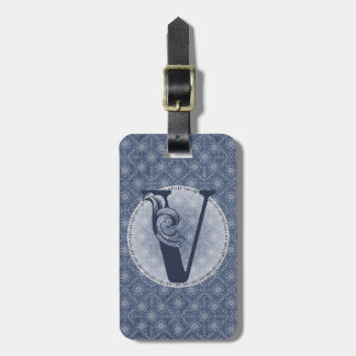 Denim Blue Decorative Monogram "V" Luggage Tag