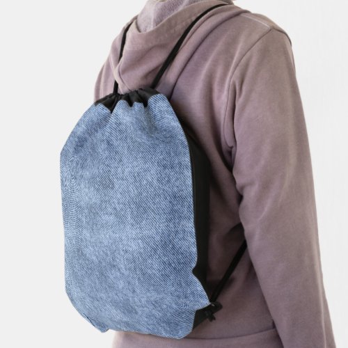 Denim Blue Denim Pattern Drawstring Bag