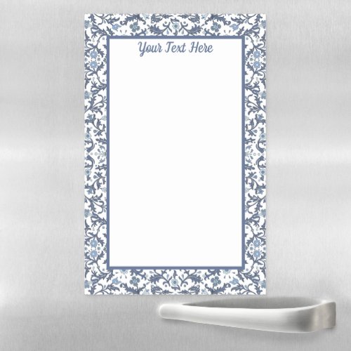 Denim Blue Fancy Floral Personalized Magnetic Dry Erase Sheet