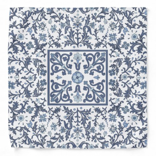 Denim Blue Fancy Graphic Floral Pattern Bandana