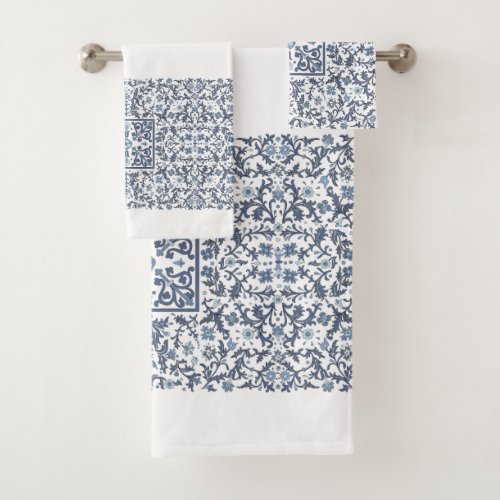 Denim Blue Floral Bath Towel Set