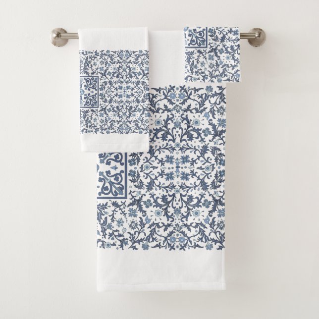 Denim Blue Floral Bath Towel Set (Insitu)