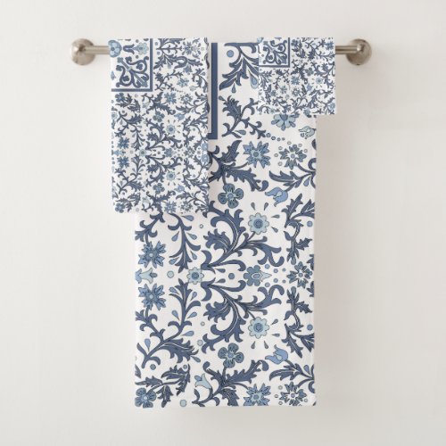 Denim Blue Floral Bath Towel Set