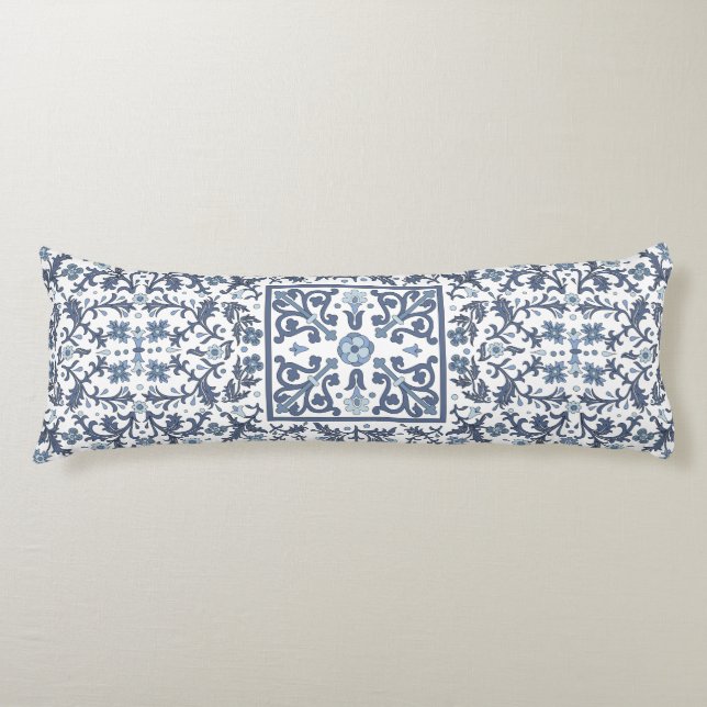 Denim Blue Floral Body Pillow (Front)