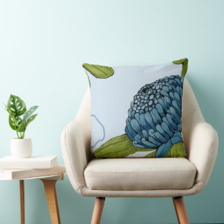 Denim Blue Floral Cotton Throw Cushion
